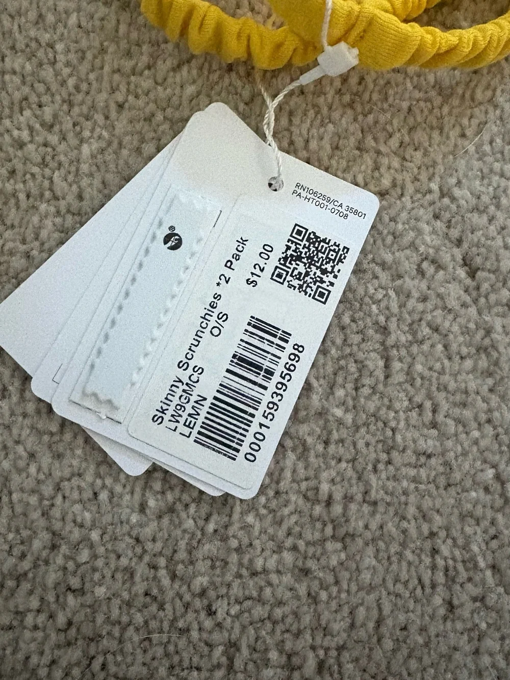 Lululemon Skinny Scrunchies 2 Pack Yellow Duo LEMN